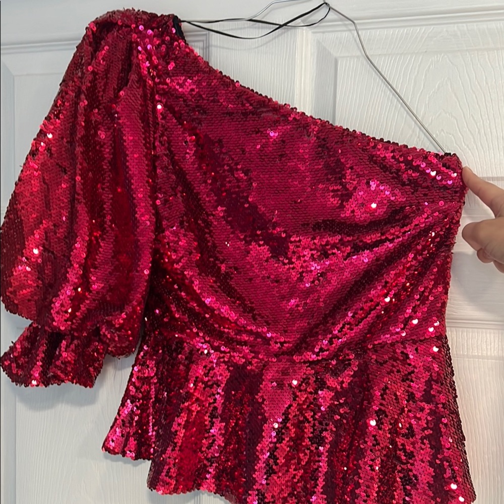 Glamorous Limited Edition Pink Sequin One-Shoulder Blouse